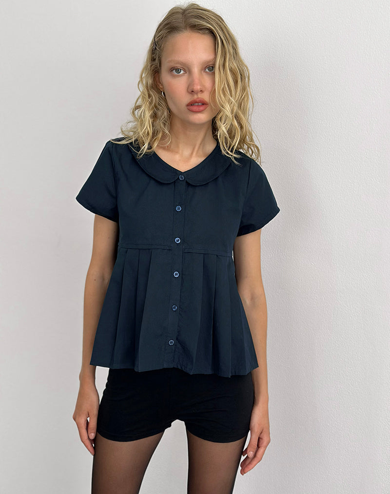 Afbeelding van Kaelis Geplooide Blouse in Popeline Donker Marine