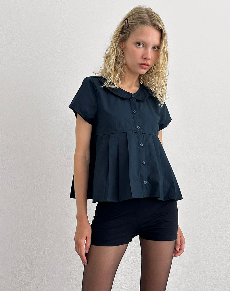 Afbeelding van Kaelis Geplooide Blouse in Popeline Donker Marine