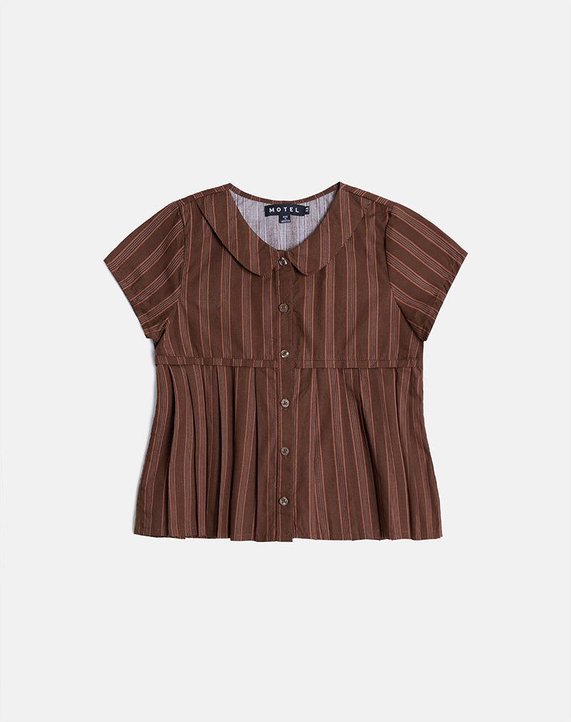 Afbeelding van Kaelis Geplooide Blouse in Streep Bruin