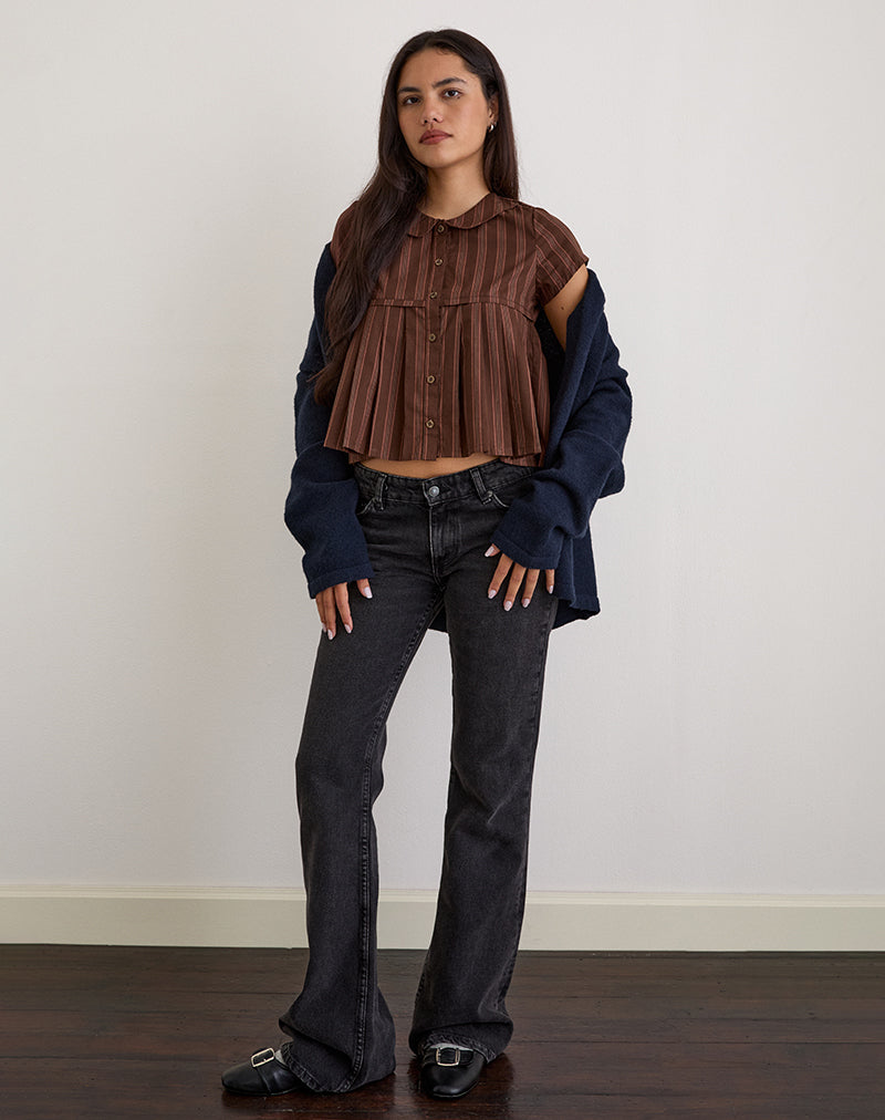 Afbeelding van Kaelis Geplooide Blouse in Streep Bruin