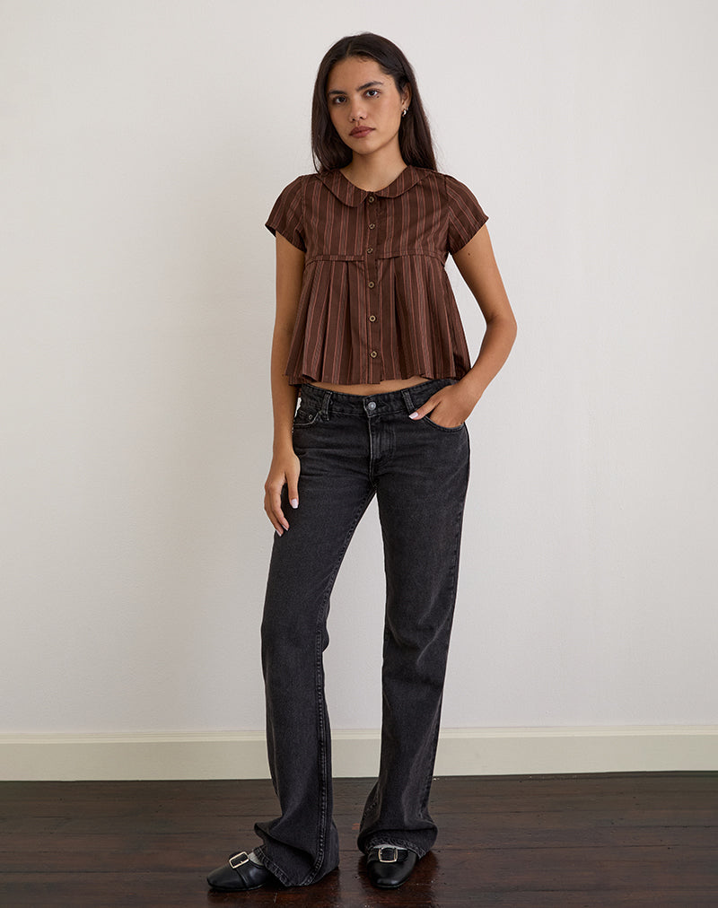 Afbeelding van Kaelis Geplooide Blouse in Streep Bruin