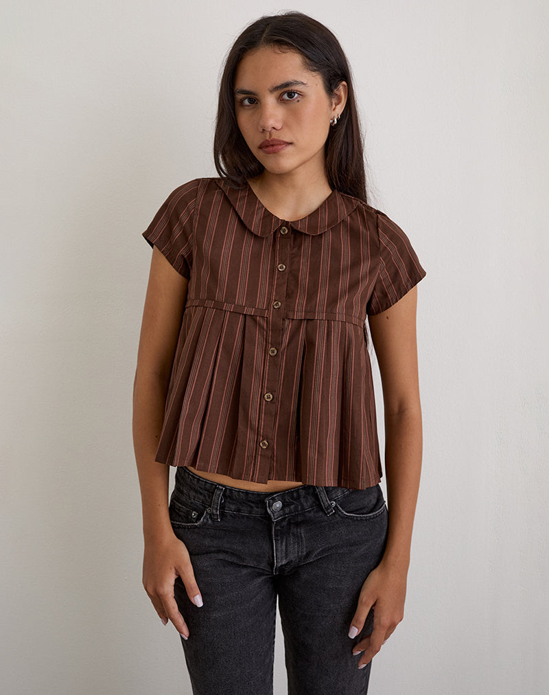 Afbeelding van Kaelis Geplooide Blouse in Streep Bruin