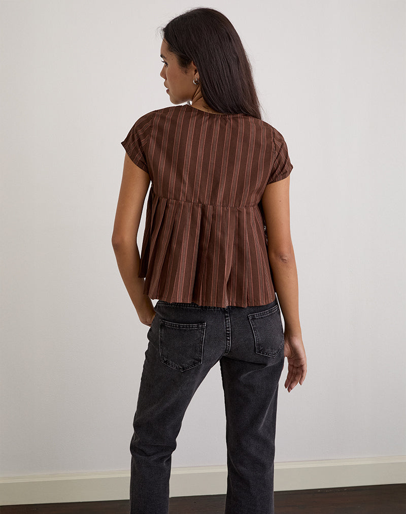 Afbeelding van Kaelis Geplooide Blouse in Streep Bruin