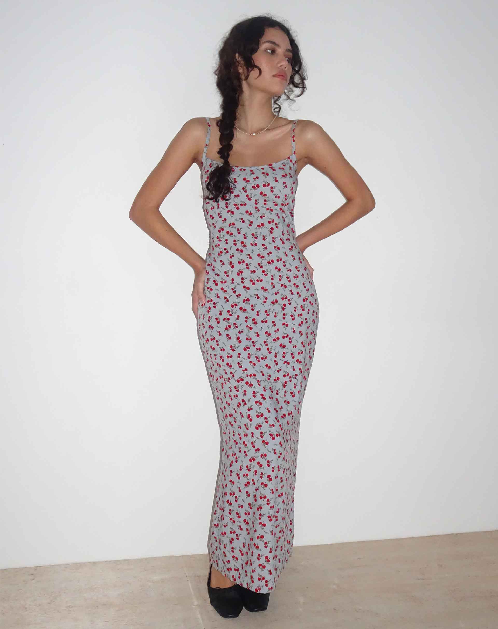 Afbeelding van Kafka Maxi Slip Jurk in Blauw Bloemig Ditsy