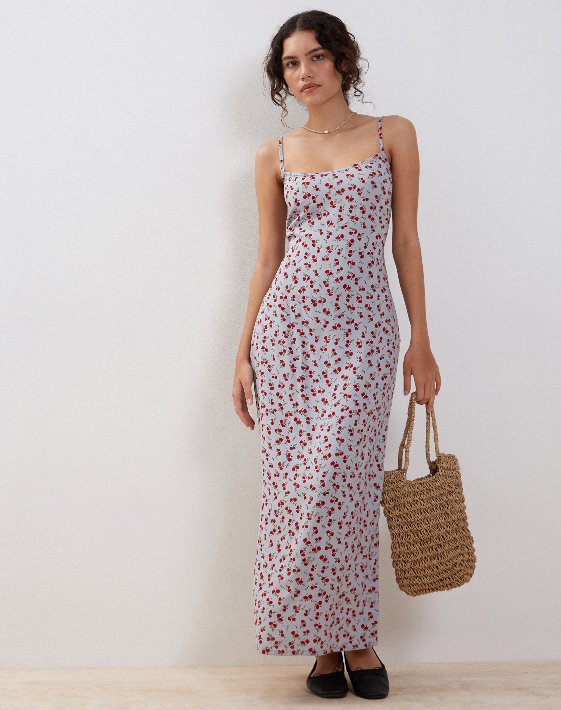 Afbeelding van Kafka Maxi Slip Jurk in Blauw Bloemig Ditsy