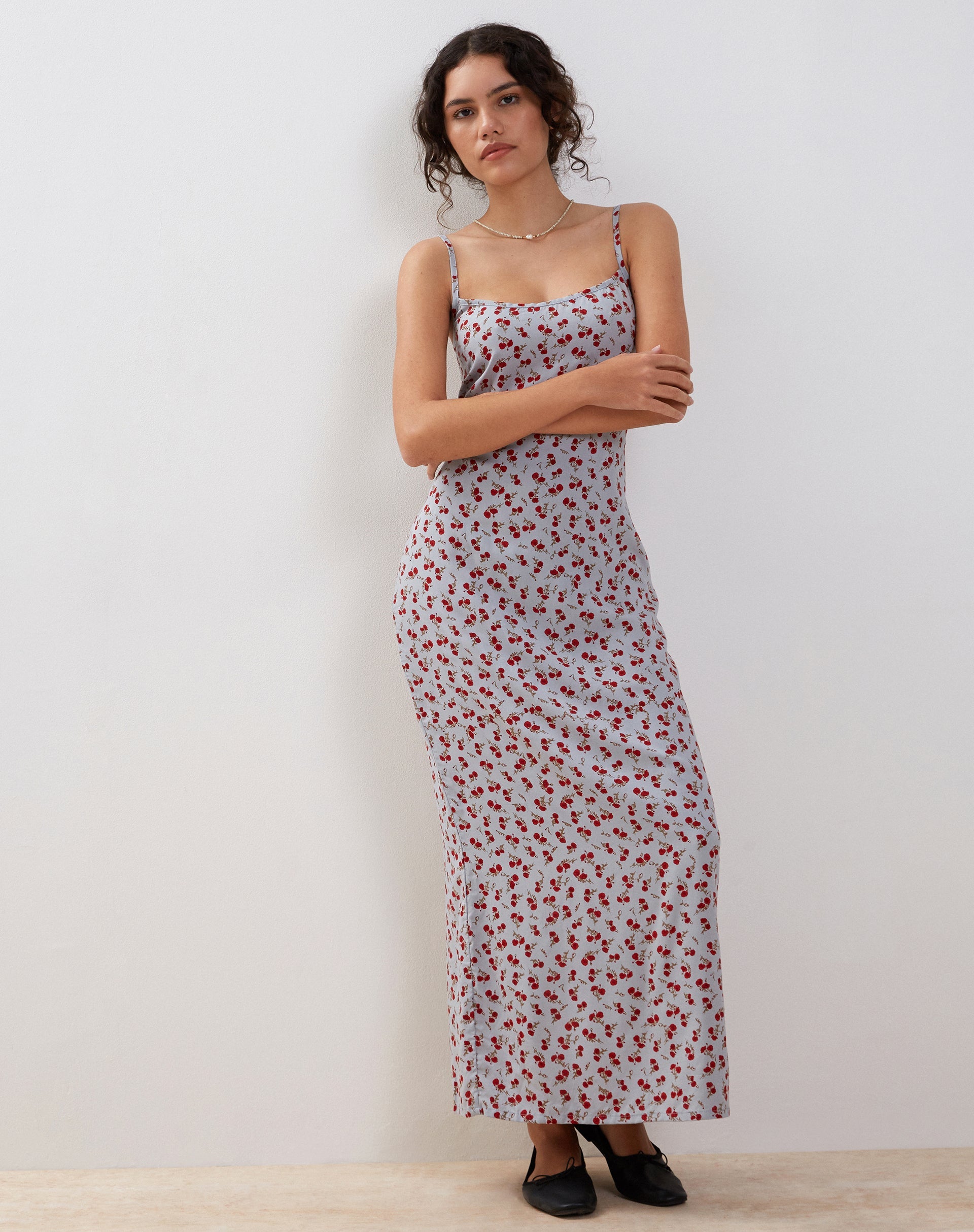 Afbeelding van Kafka Maxi Slip Jurk in Blauw Bloemig Ditsy
