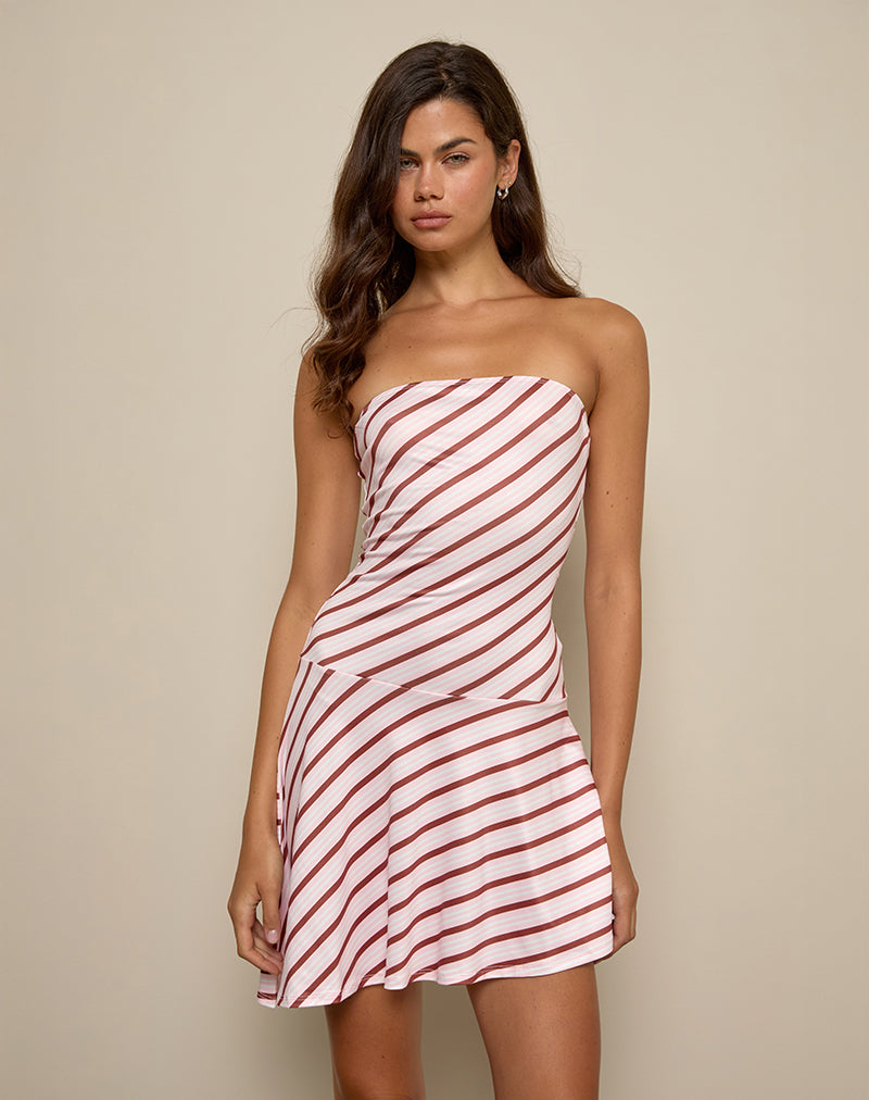 Afbeelding van Kagari Mini jurk in diagonaal streep roze