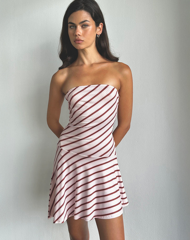 Kagari Mini Dress in Diagonaal Streep Roze
