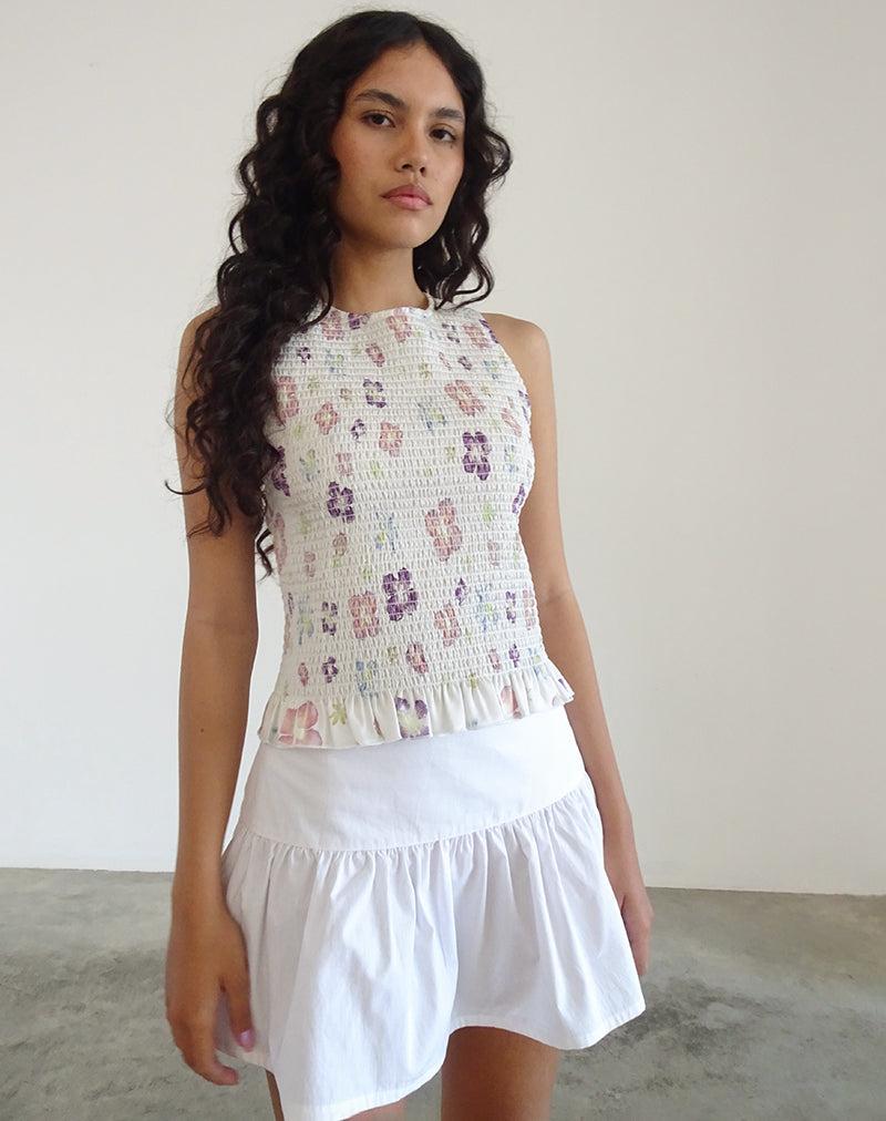 Afbeelding van Kagumi Shirred Top in Flower Stamp Purple