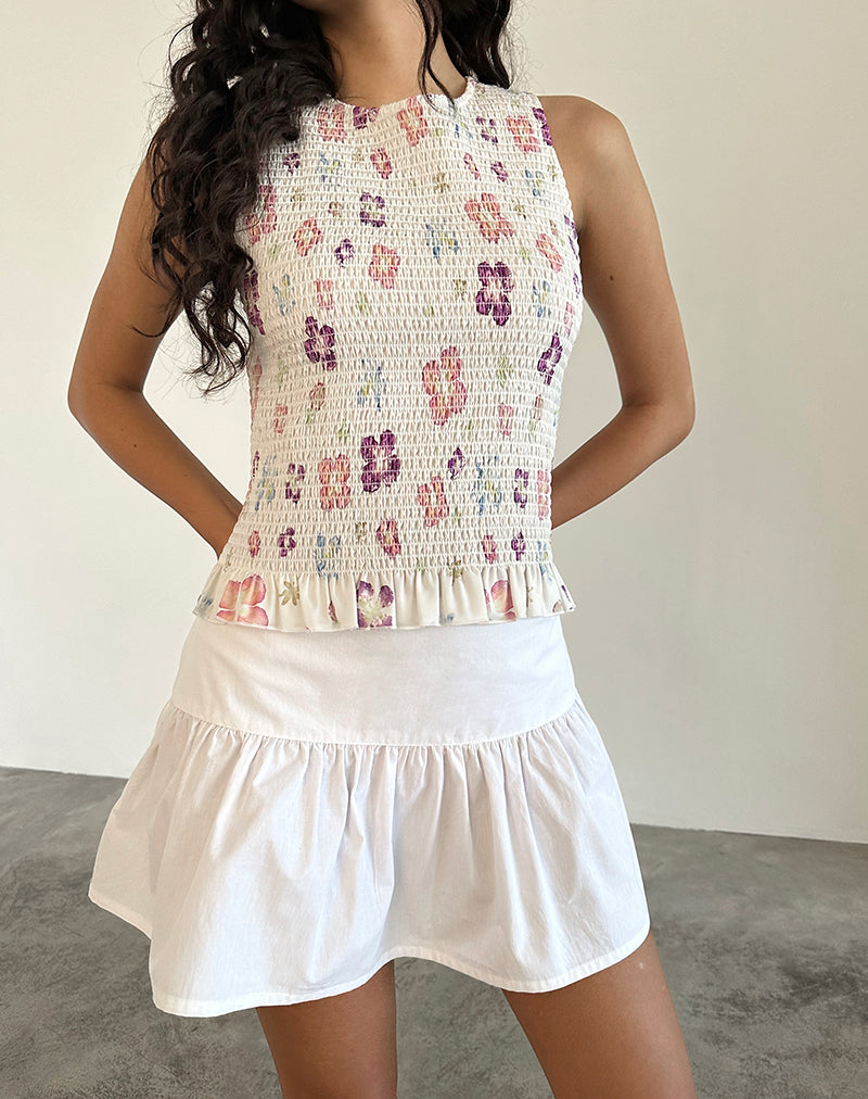 Afbeelding van Kagumi Shirred Top in Flower Stamp Purple