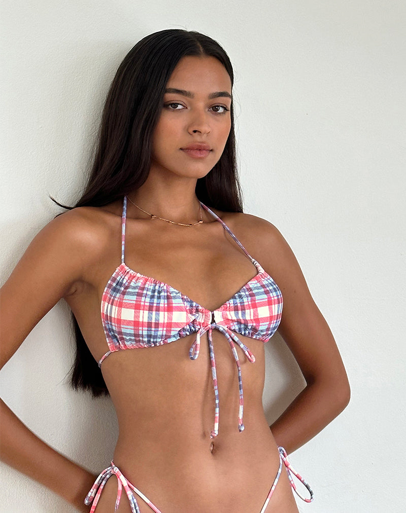 Kaia Bikinitop in Pastelroze Schotse ruit