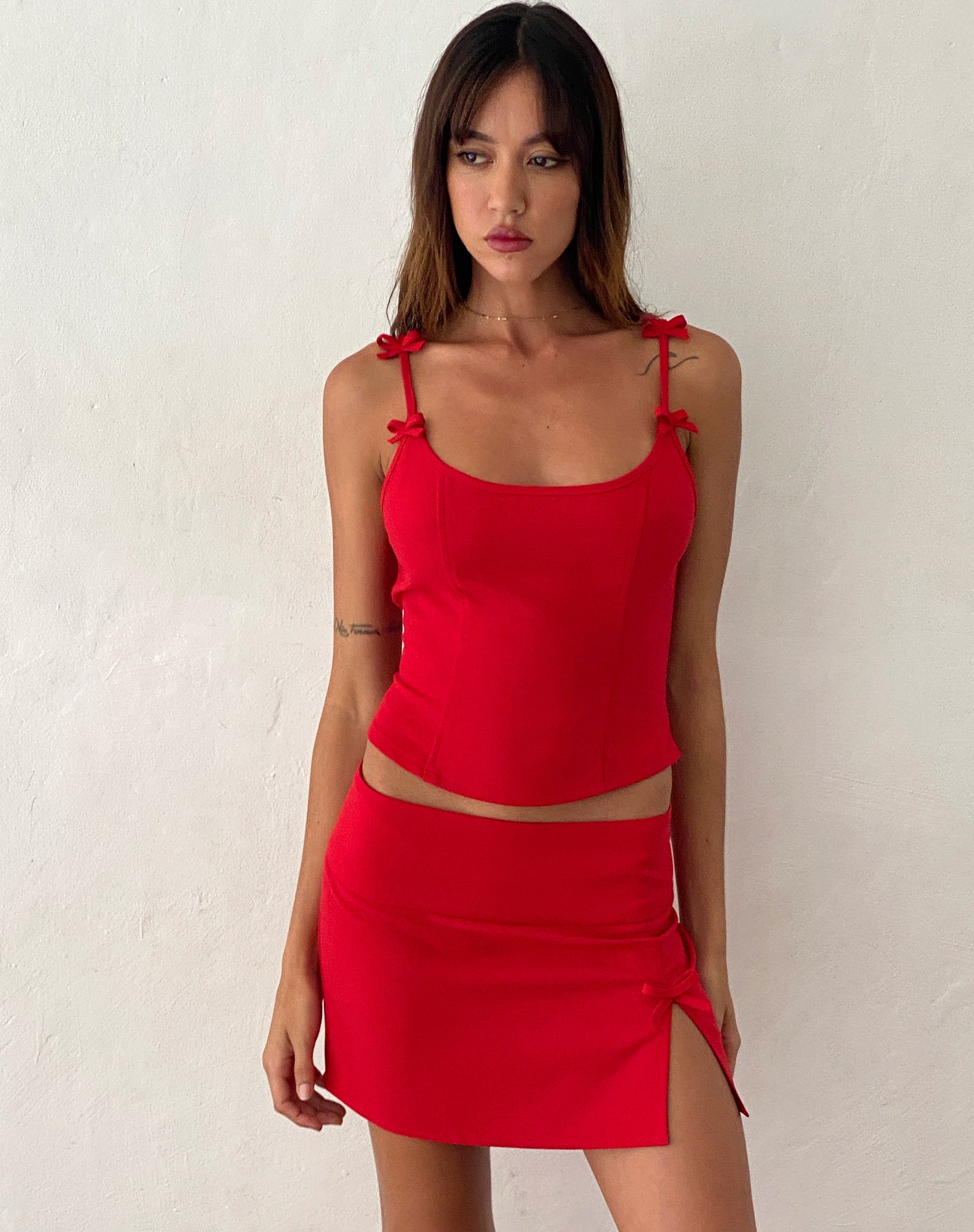 Afbeelding van Kaida Korset Top met strikdetail in Getailleerd rood