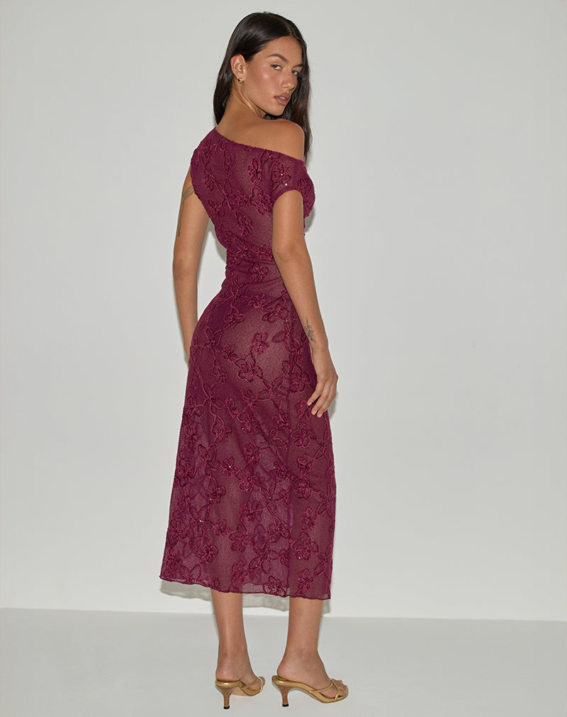 Afbeelding van Kaido Midi Dress in Sequin Knit Burgundy