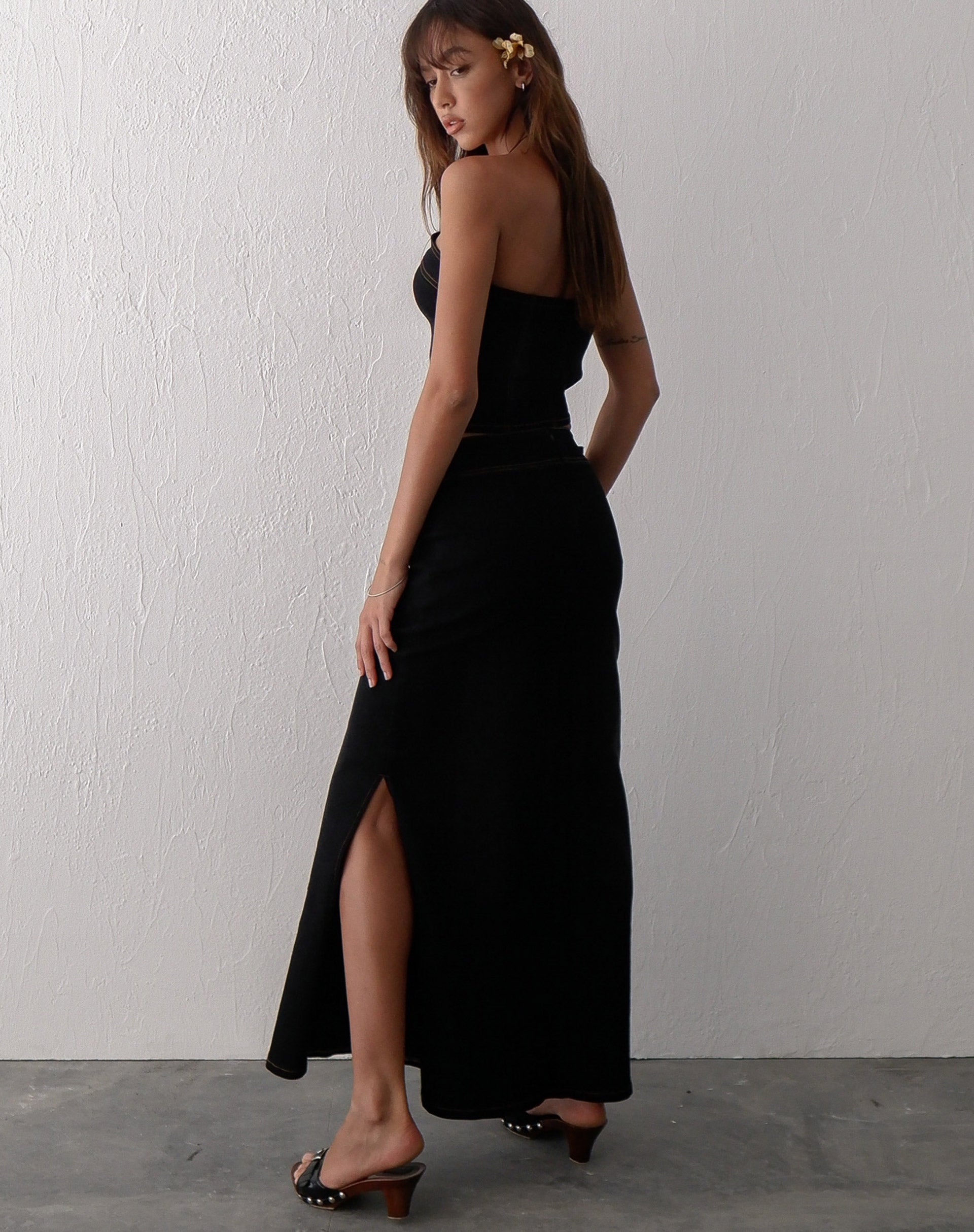 Afbeelding van Lafille Denim Maxi Rok in Black Wash