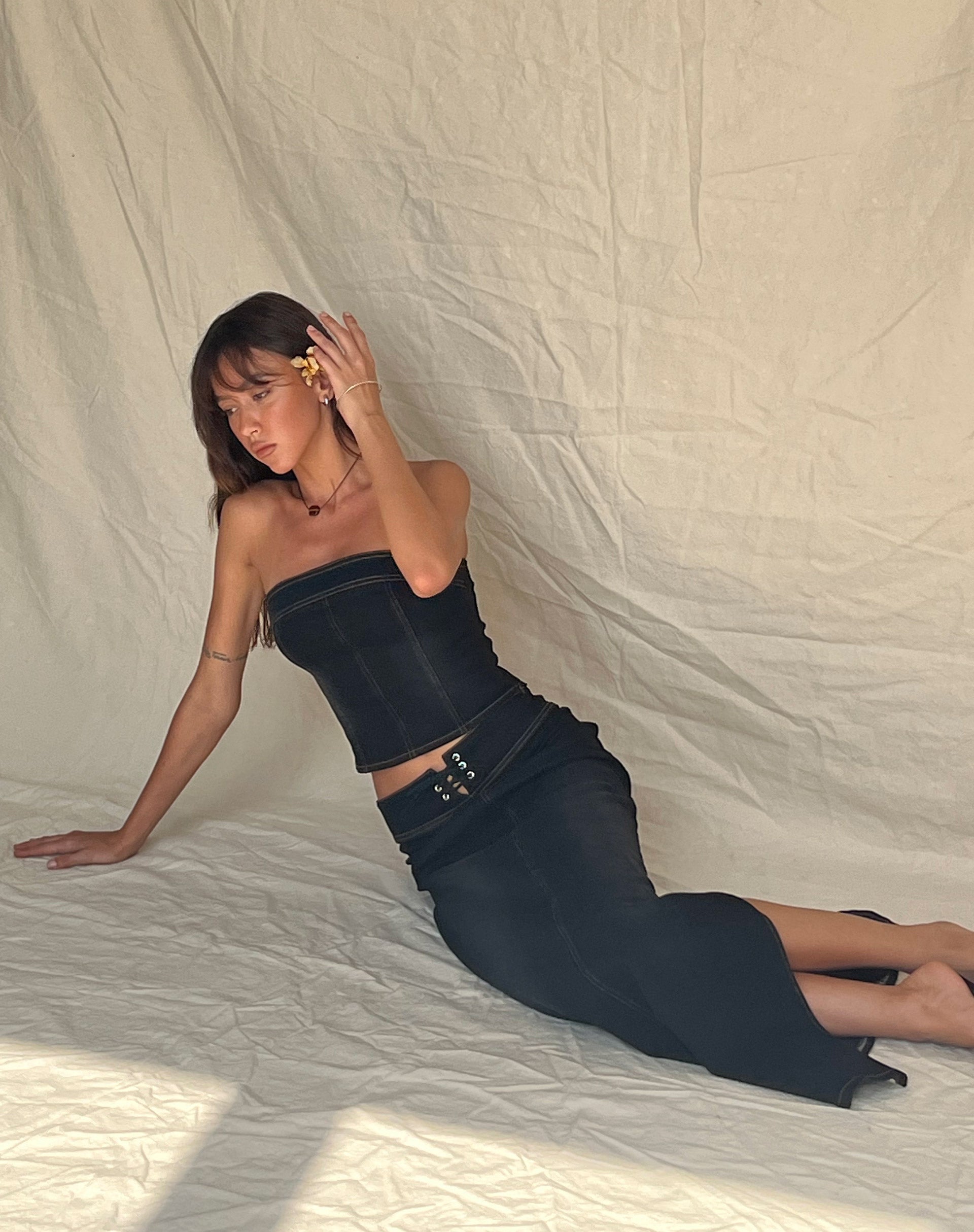 Afbeelding van Lafille Denim Maxi Rok in Black Wash