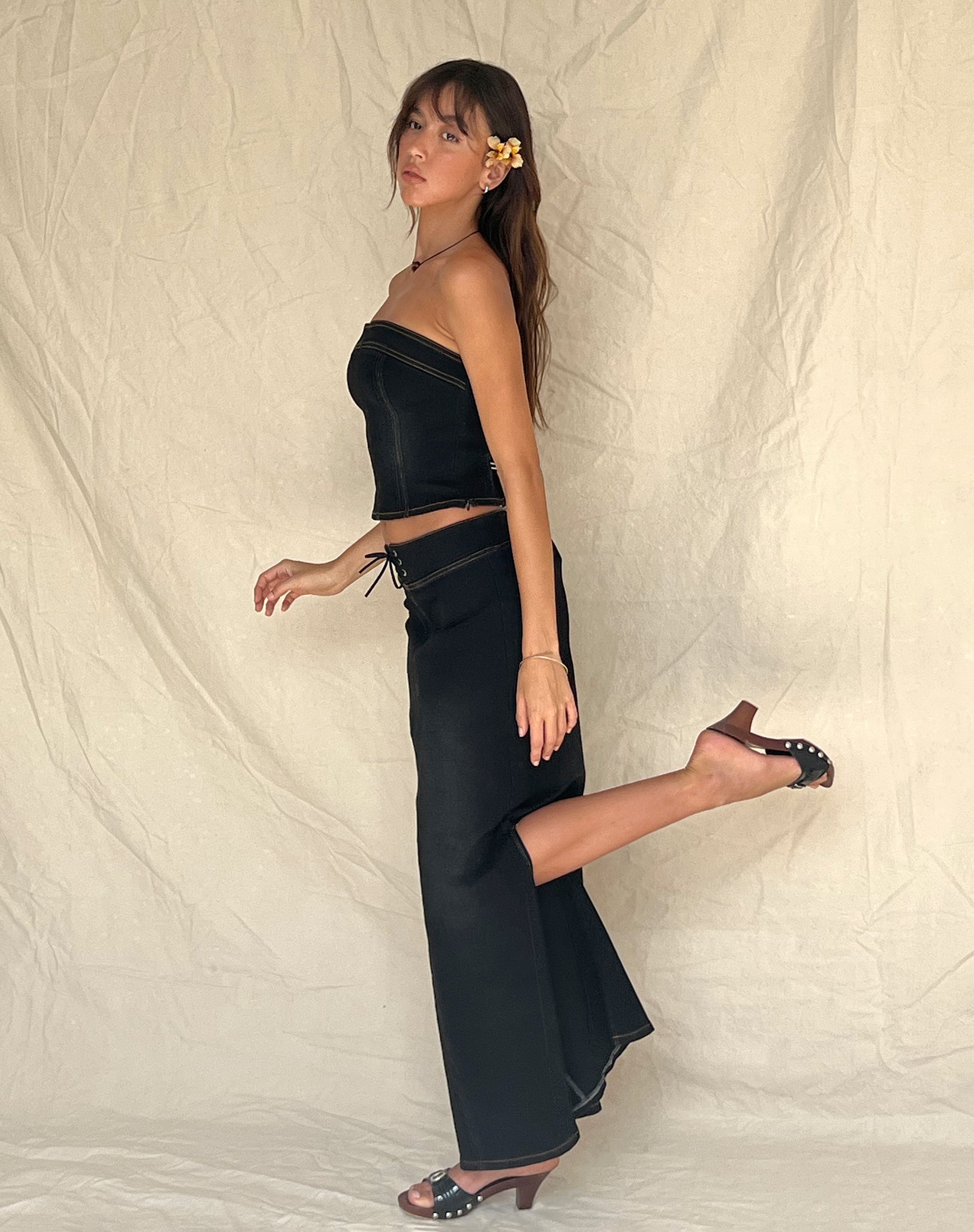 Afbeelding van Lafille Denim Maxi Rok in Black Wash