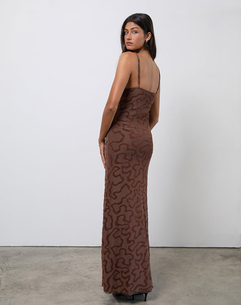 Afbeelding van Kalana Maxi Dress in Bruin Swirl Flock