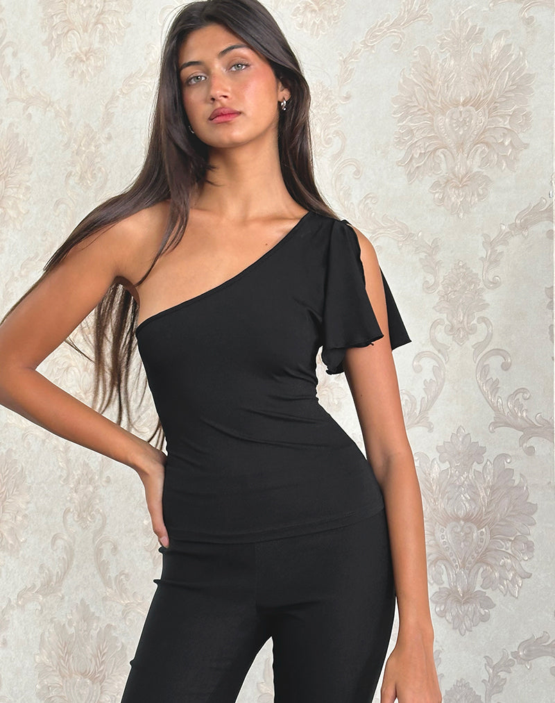 Kaffa One Shoulder Top in Jersey Zwart