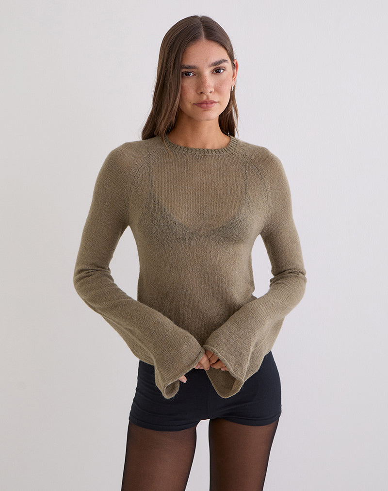 Image of Kaleo Roll Edge Jumper in Knit Khaki