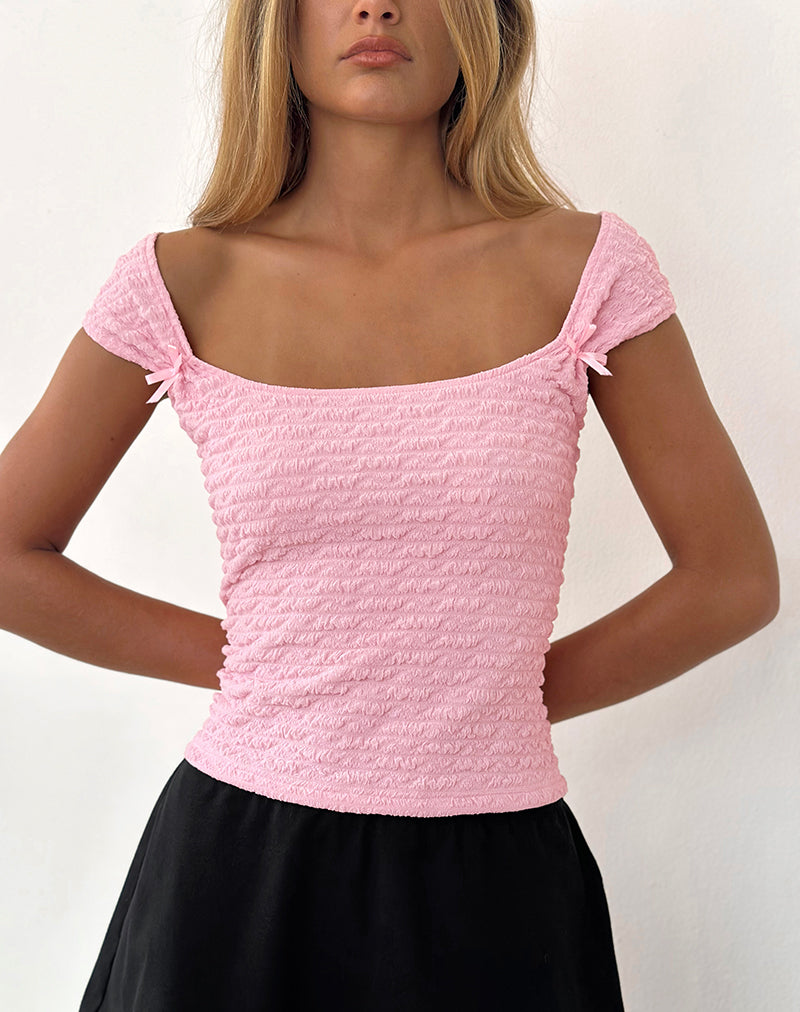 Kalisa Strik Top in Getextureerd Roze