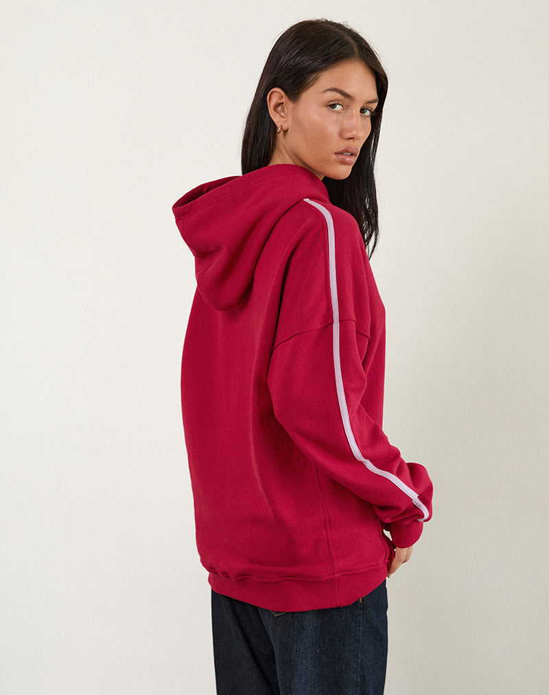 Afbeelding van Kamari Hoodie in Adrenaline Rood met Violet M Borduring