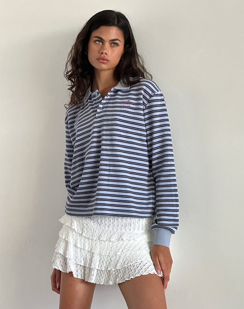 Kamilla Baggy Shirt met Lange Mouwen in Blauw-Grijs Streep