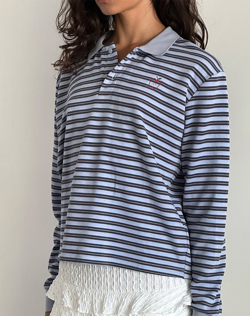 Kamilla Baggy Shirt met Lange Mouwen in Blauw-Grijs Streep