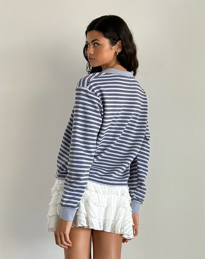 Afbeelding van Kamilla Baggy Shirt met Lange Mouwen in Blauw-Grijze Streep