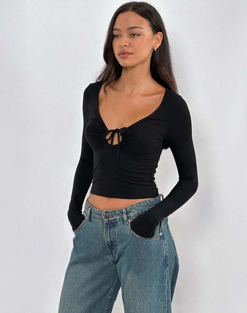 Kamisu Keyhole Top met lange mouwen in zwart