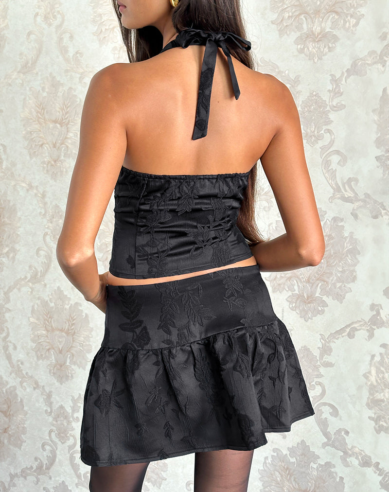 Afbeelding van Kampi Halter Top in Satijn Jacquard Zwart