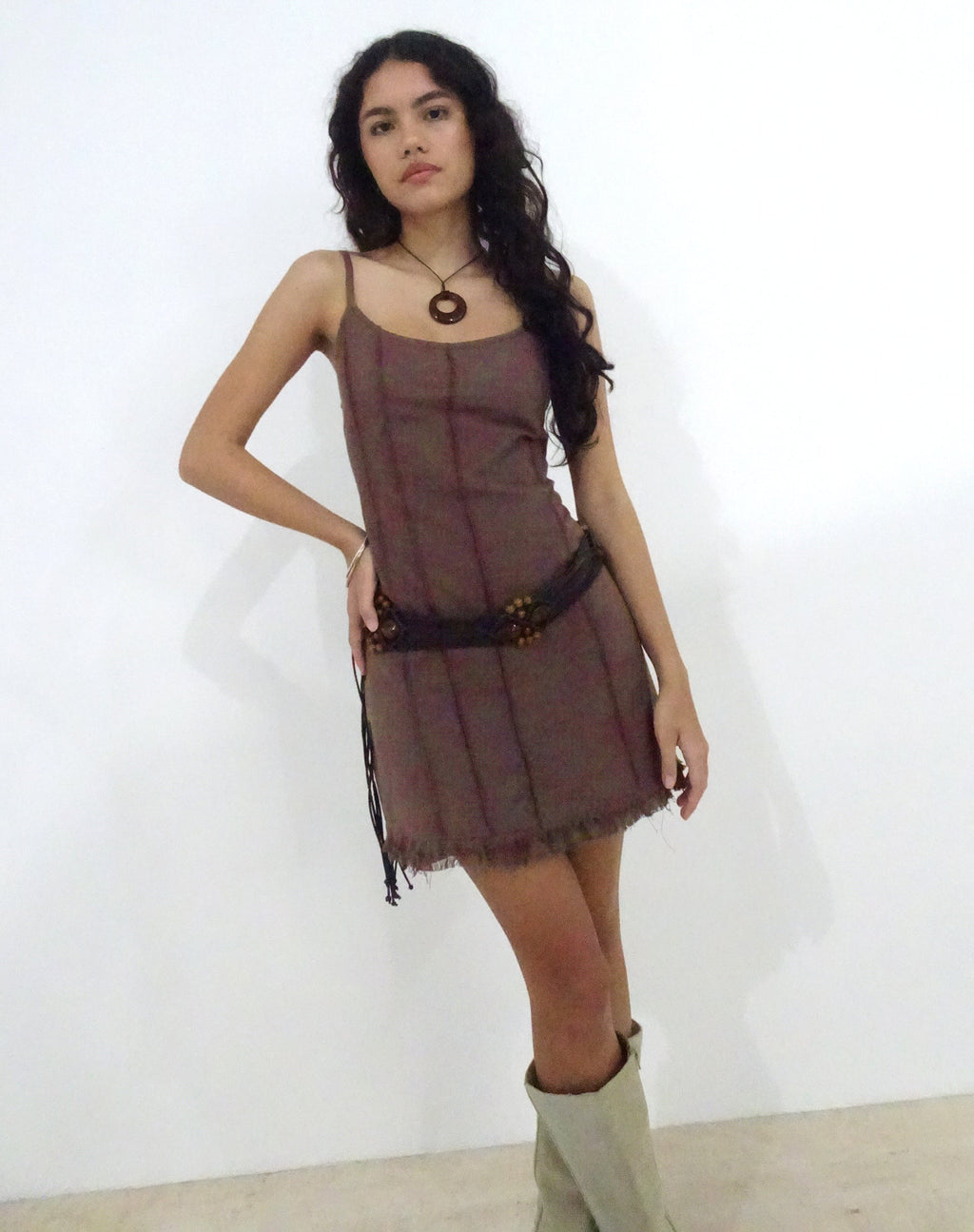 Kaneisa Pintuck Mini Slip Dress in diep Taupe