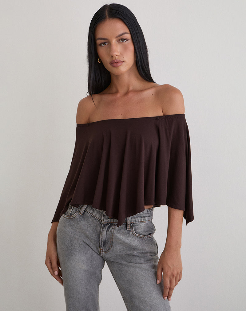 Afbeelding van Kanela Slouch Poncho in Jersey Bittere Chocolade
