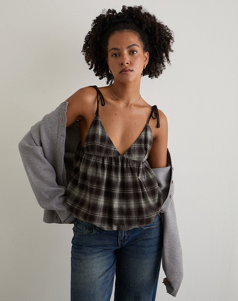 Kaoru Cami Top met Triangle Bust in Grijs Ruitje