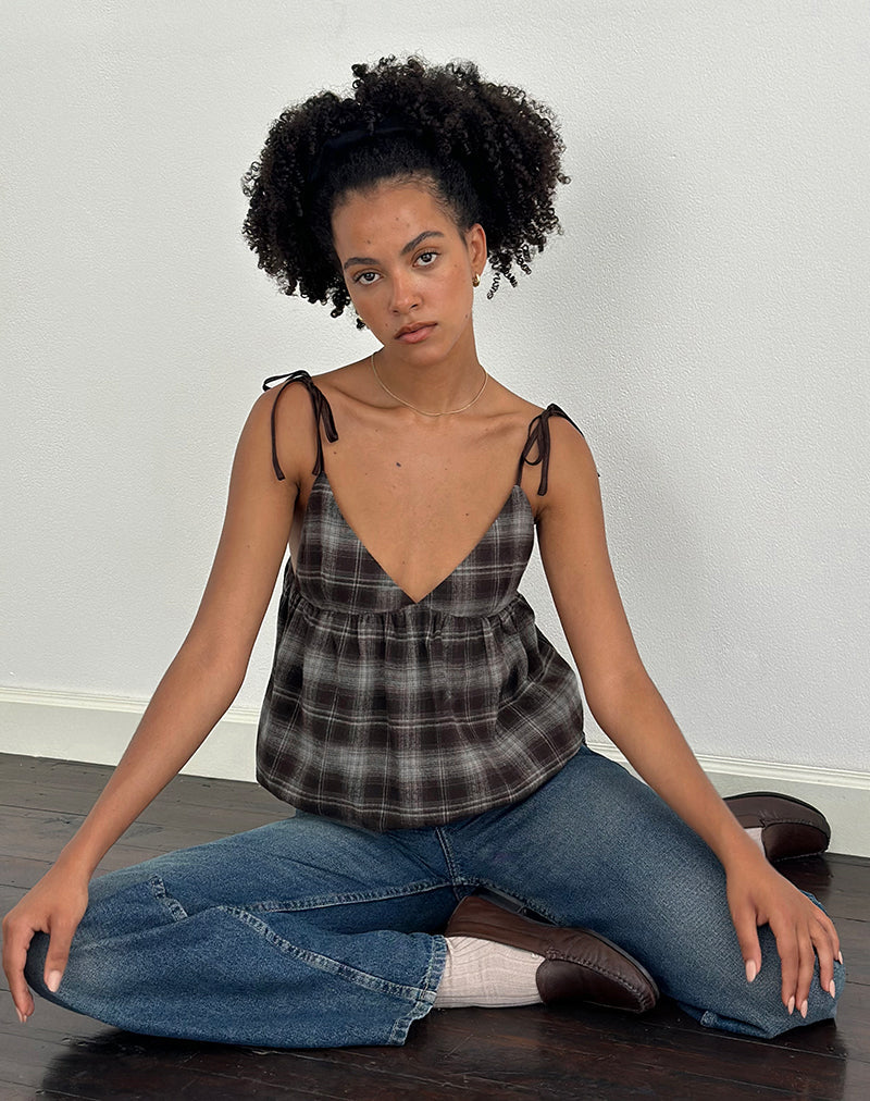 Afbeelding van Kaoru Triangle Bust Cami Top in Grijs Ruitje