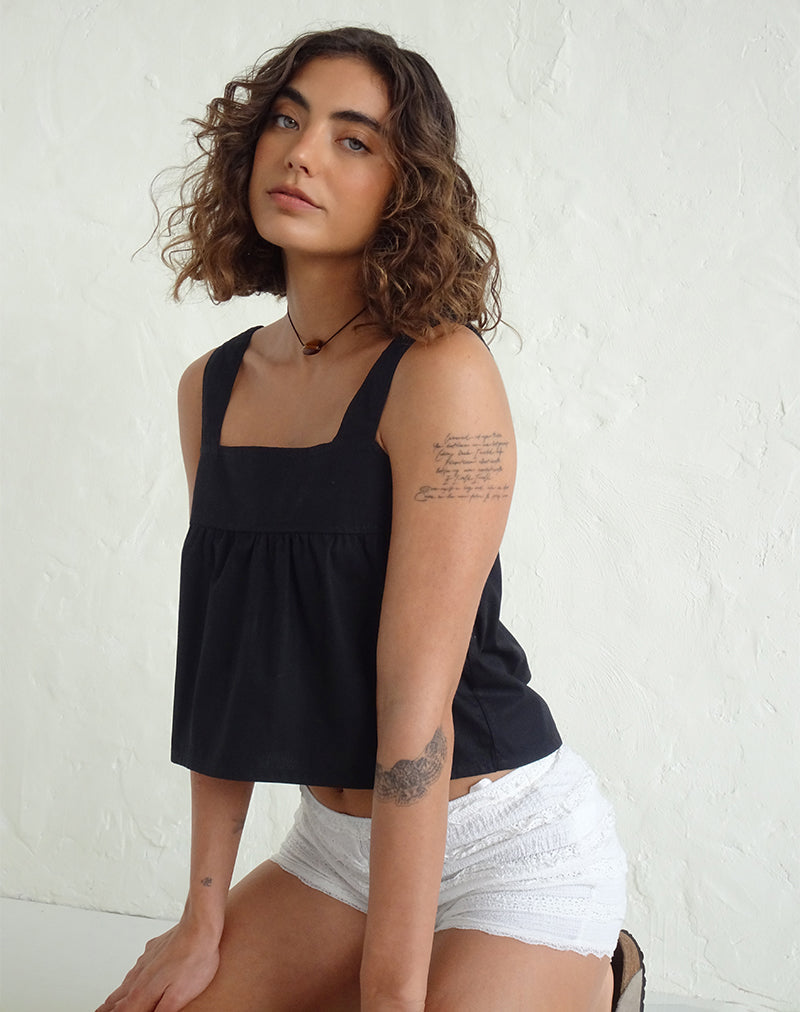 Afbeelding van Karana Peplum Top in Popeline Zwart