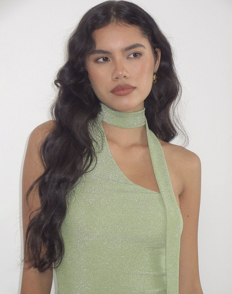 Afbeelding van Karasi Tie Neck Top in Shimmer Lurex Groen