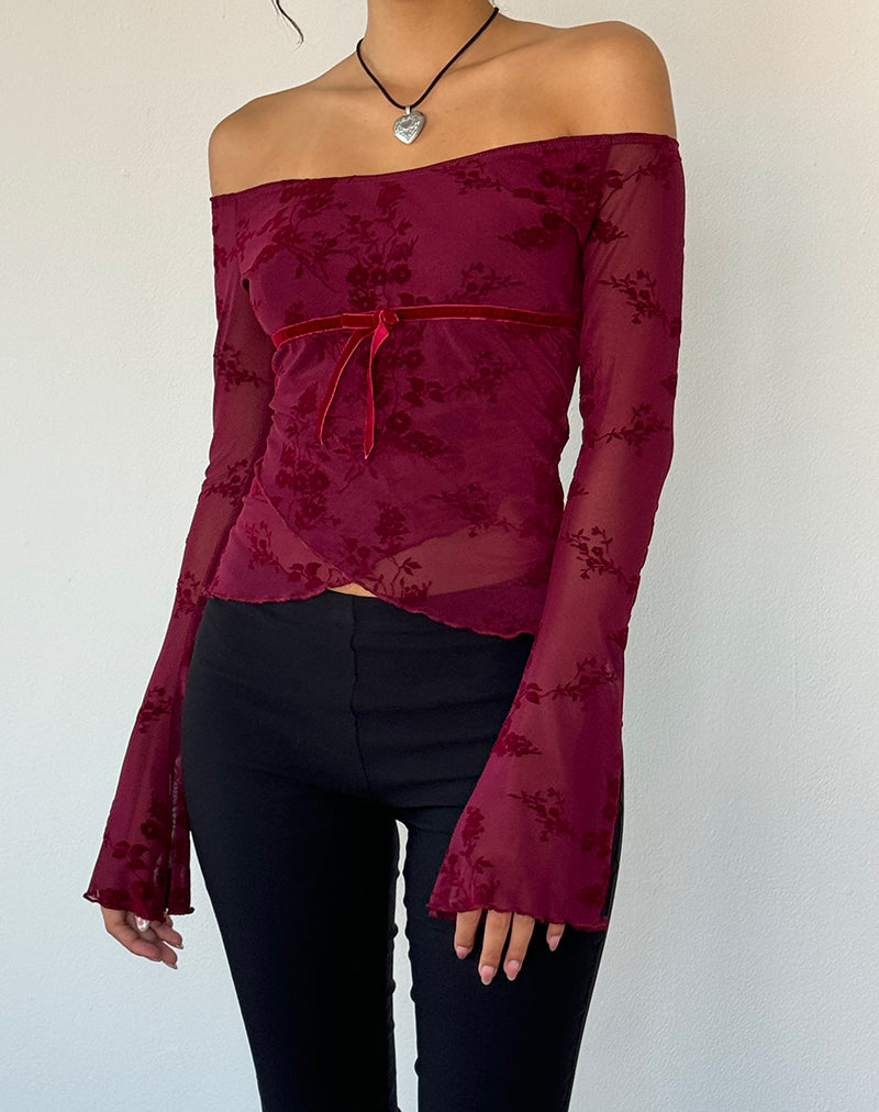 Afbeelding van Kareena Top in Botanical Flower Maroon