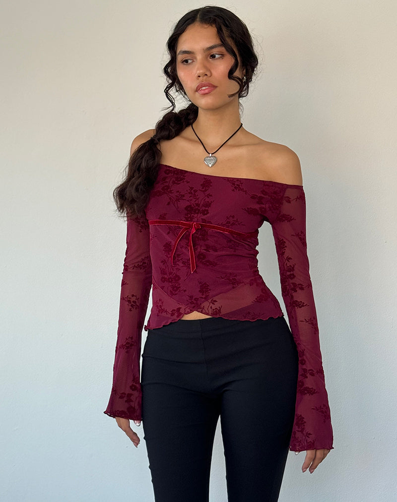 Afbeelding van Kareena Top in Botanical Flower Maroon