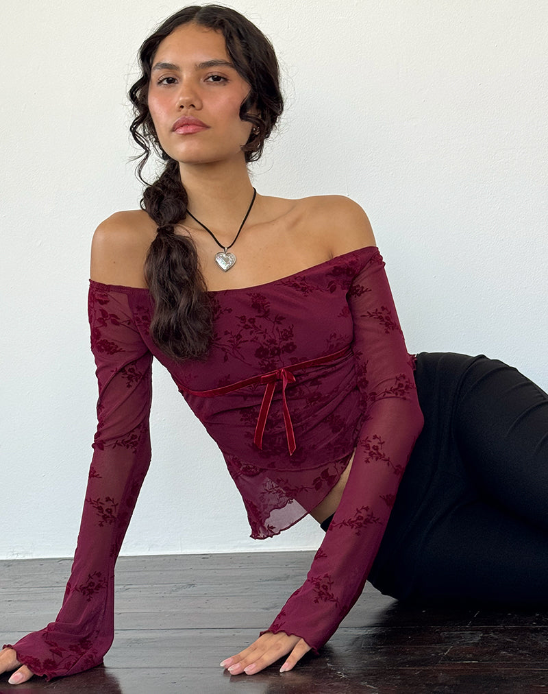 Afbeelding van Kareena Top in Botanical Flower Maroon