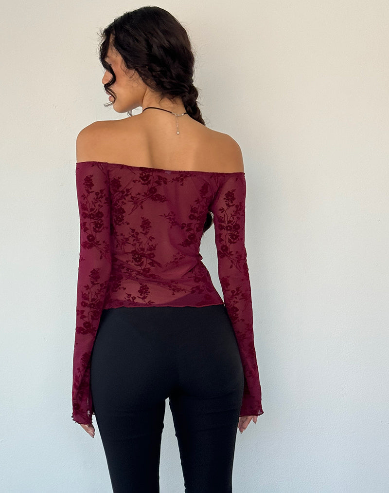 Afbeelding van Kareena Top in Botanical Flower Maroon