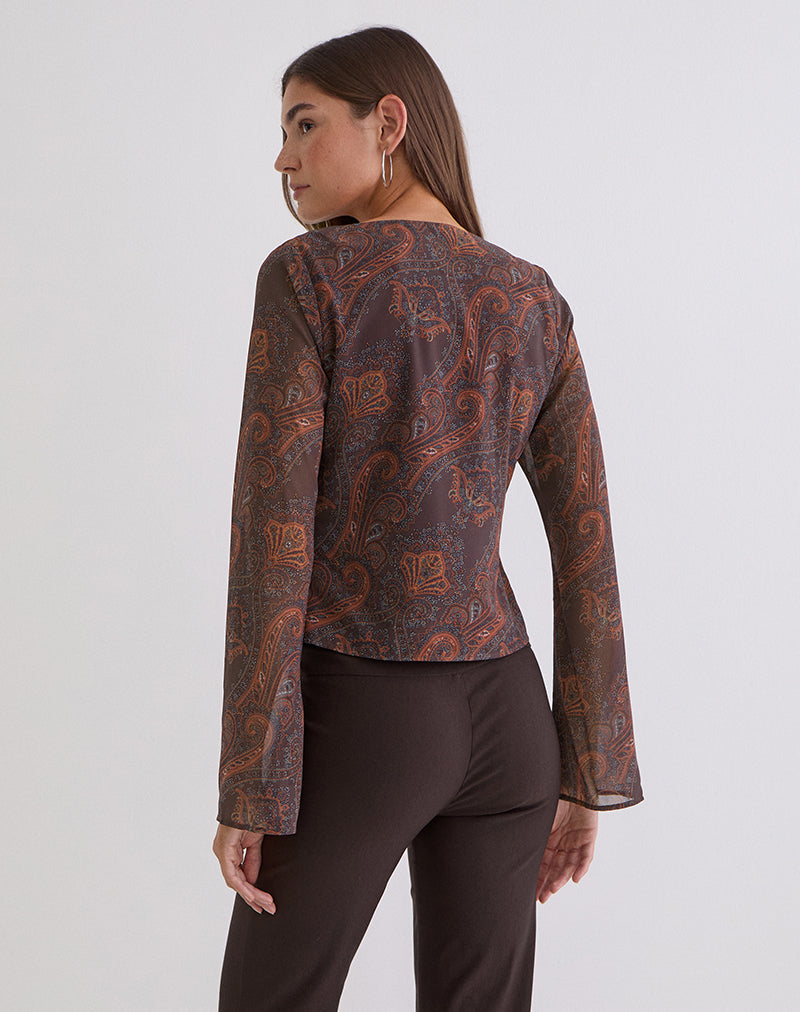 Afbeelding van Karilo-top met lange mouwen in chiffon Royal Paisley Burgundy