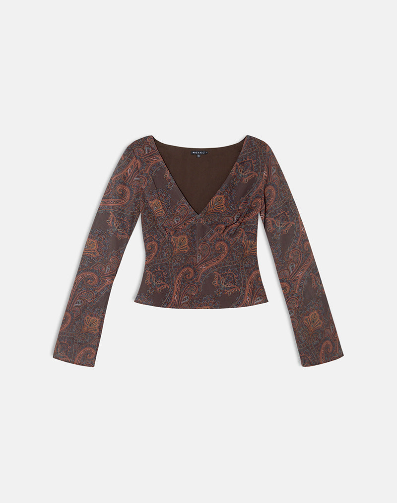 Afbeelding van Karilo-top met lange mouwen in chiffon Royal Paisley Burgundy