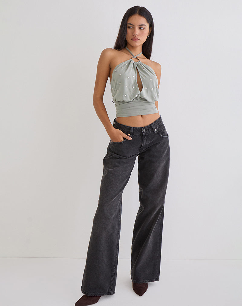 Image of Karise Plunge Top in Cupro Light Grey