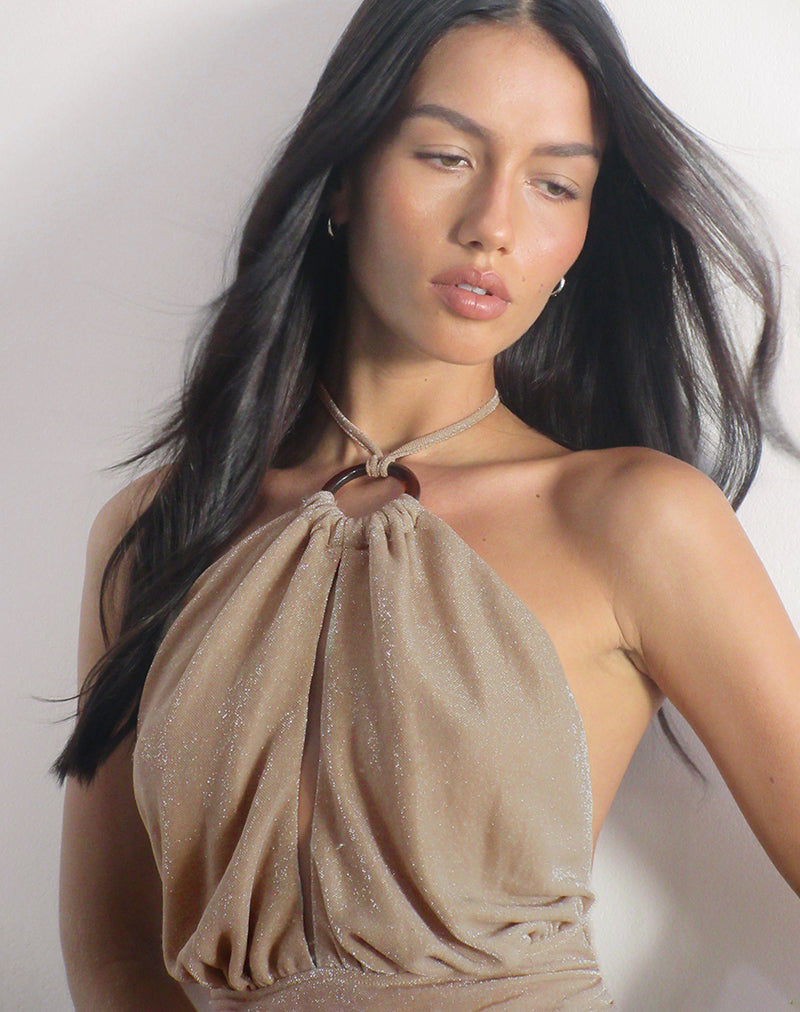 Afbeelding van Karise Plunge Top in Glitter Lurex Mesh Crème