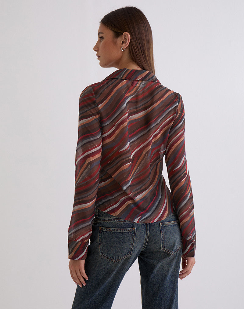 Afbeelding van Karisma-shirt in chiffon met 70's Shadow Stripe