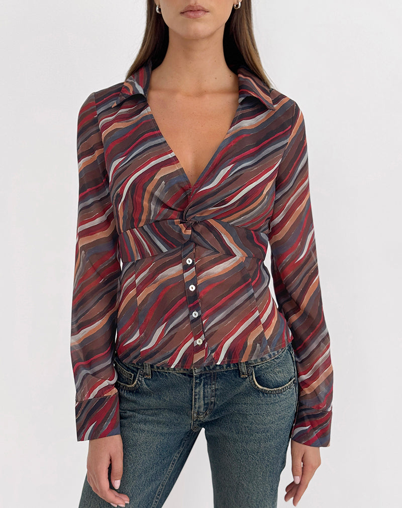 Karisma-shirt in chiffon met 70's-streepjesmotief