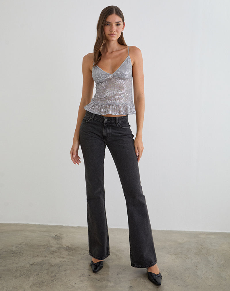 Karka Cami Top in Drapé Pailletten Grijs