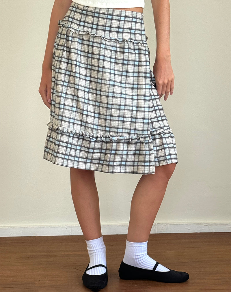 Midi-rok Kasya in pastelblauw ruitmotief