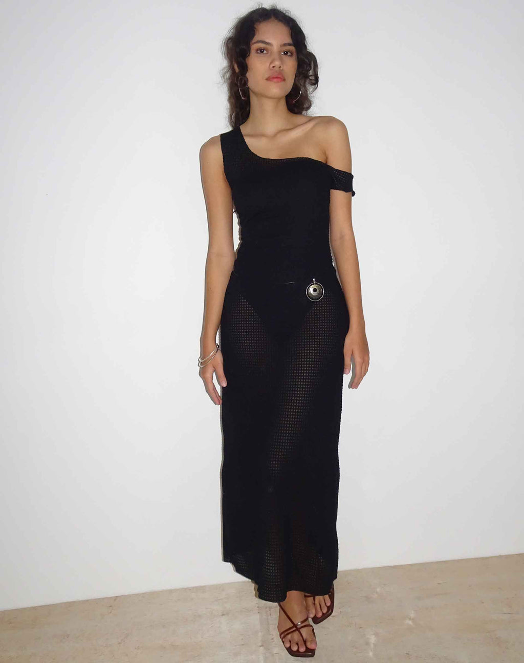 Katja Maxi Dress in zwart geweven haakwerk