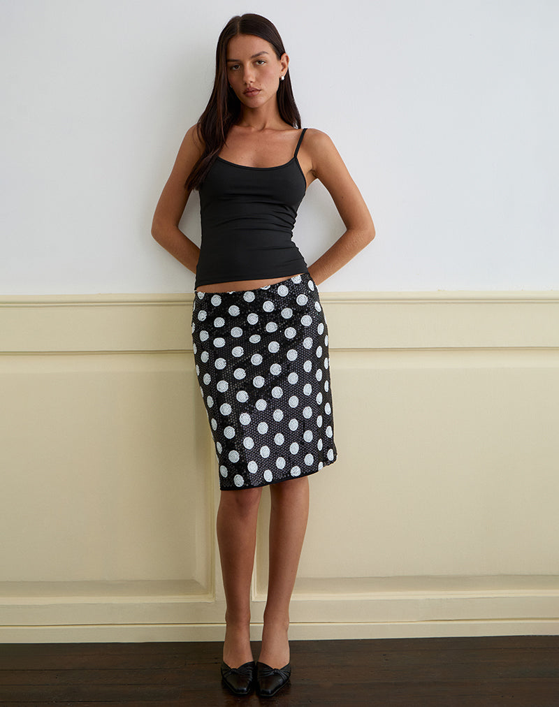 Afbeelding van Kavivi Midi rok in polka pailletten monochroom